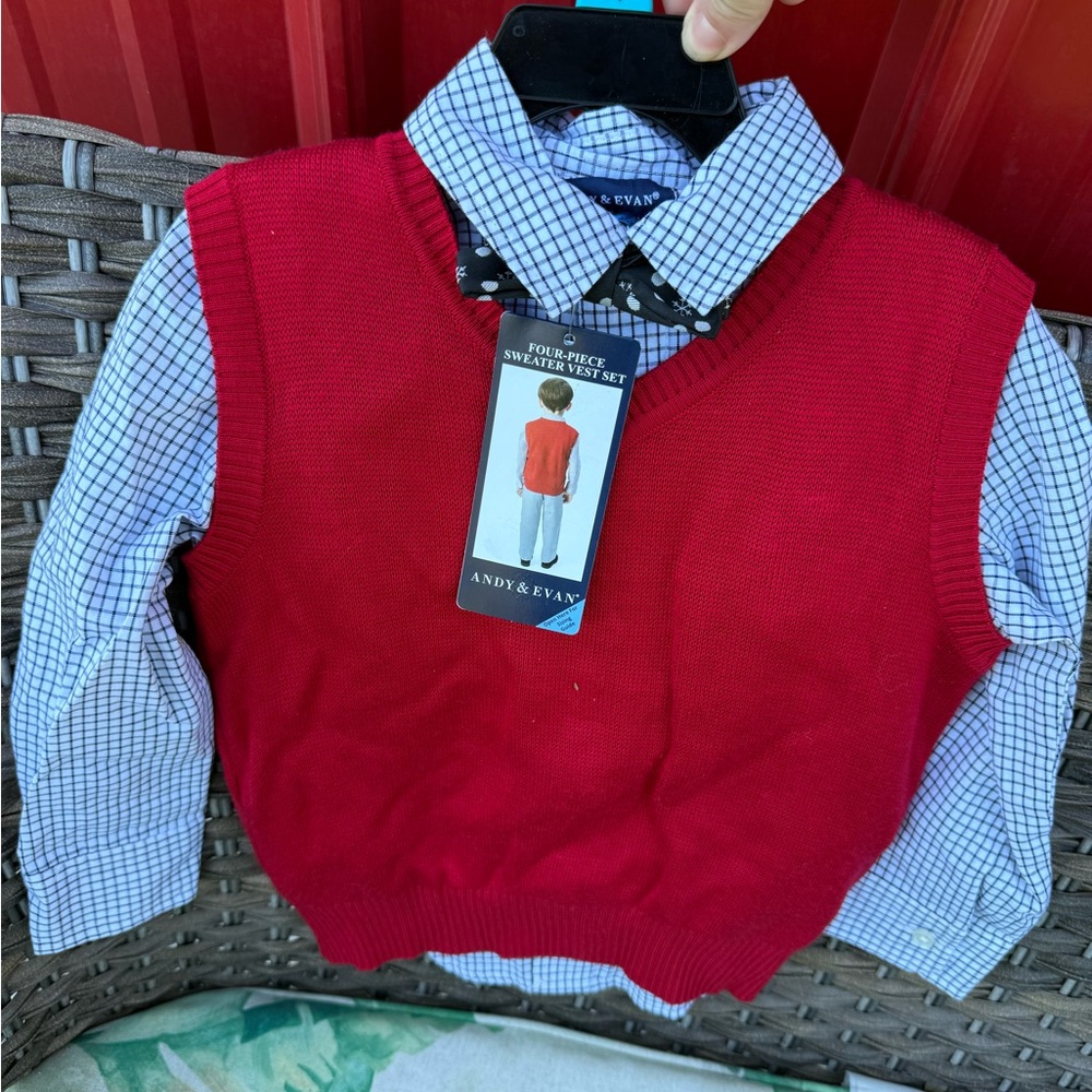 Andy & Evan Kids Red V-Neck Sweater Vest Set